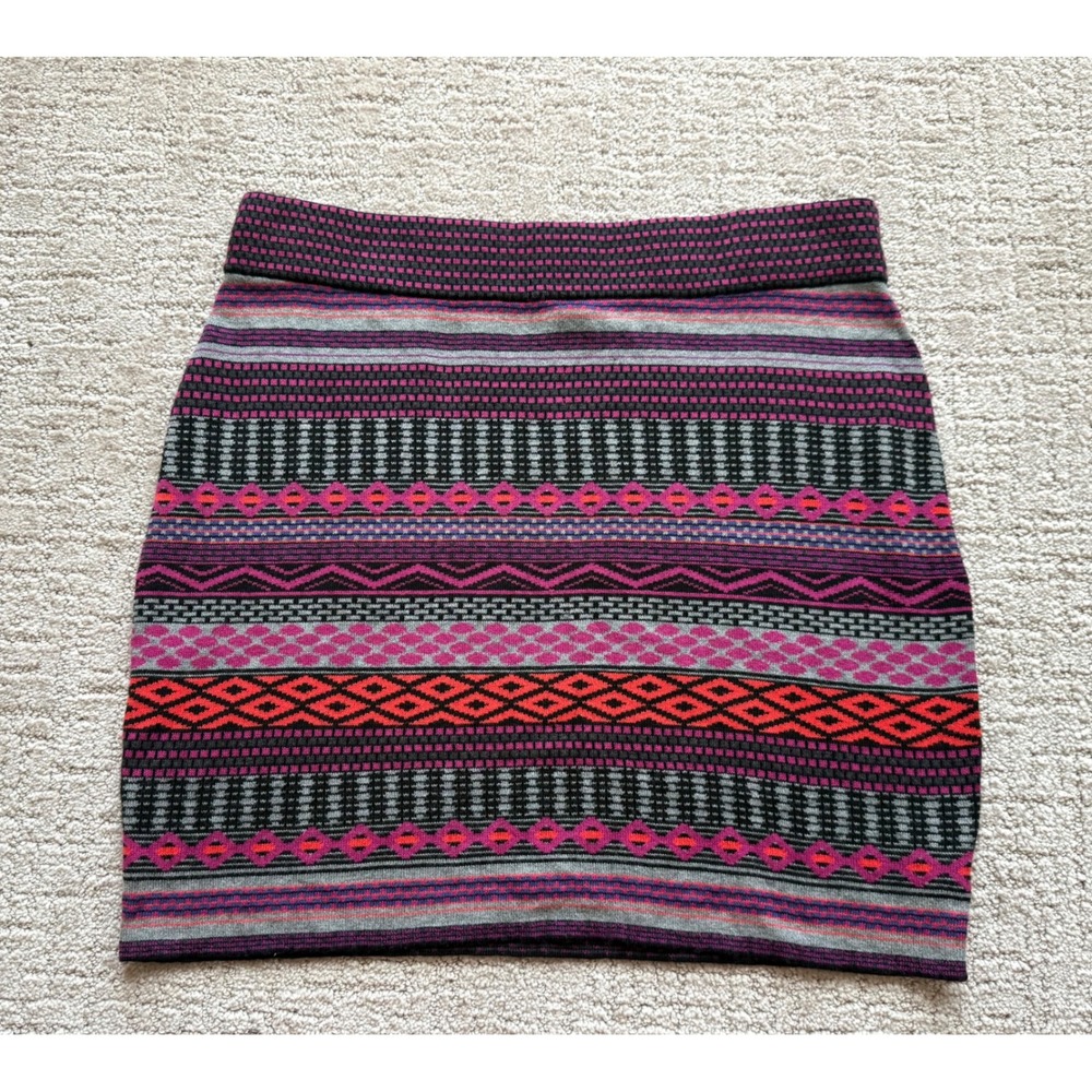Krimson Klover Ethnic Fair Isle Merino Wool silk Pull On Skirt Women L Knit EUC - Picture 1 of 6